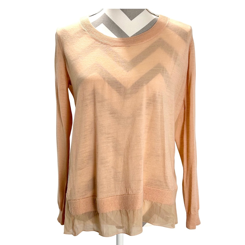 Joie Women's Apricot Wool and Silk‎ Long Sleeve Top Sheer Back - Size XS